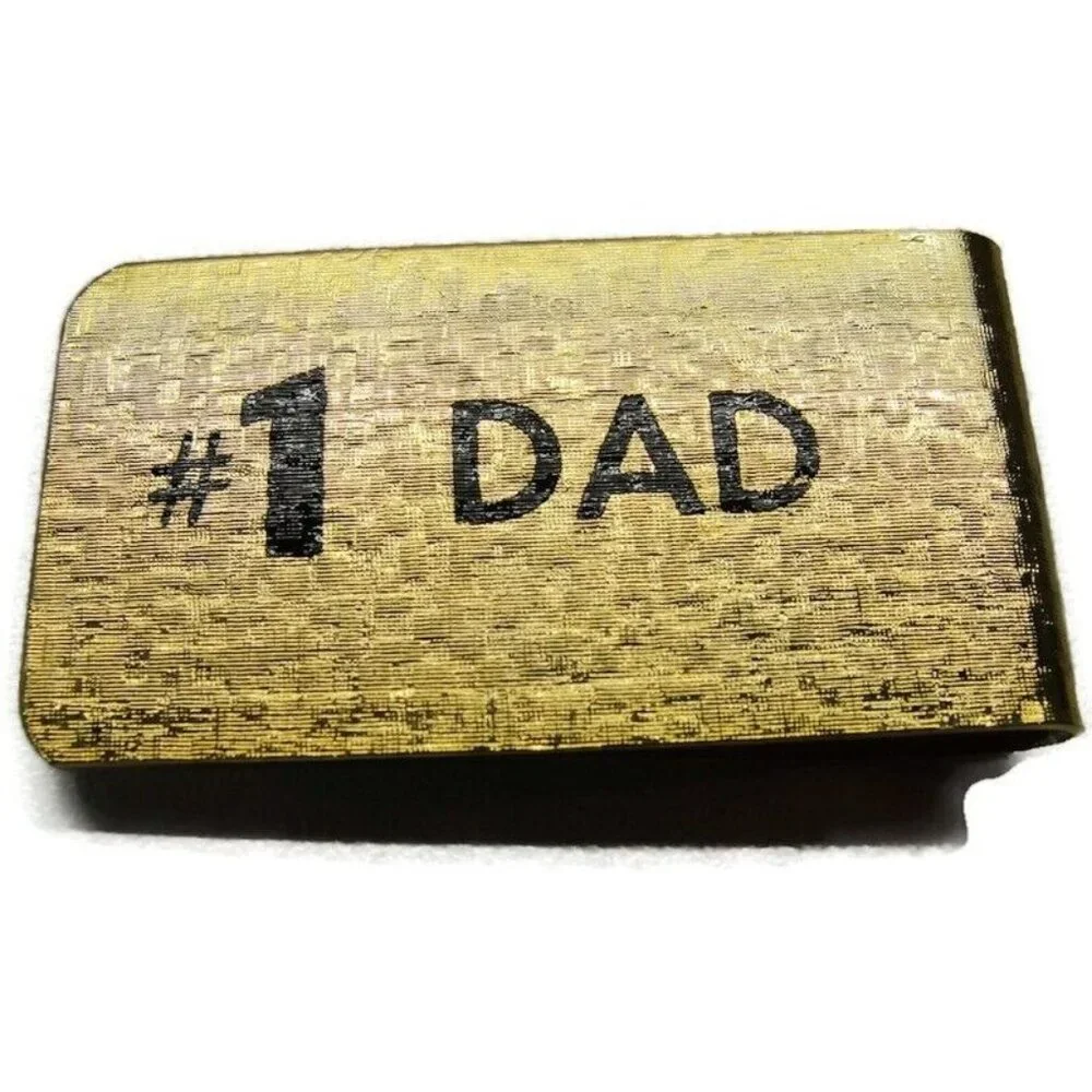 #1 Dad Gold Tone Money Clip Stainless Steel Wallet Credit Card Cash ID Holder